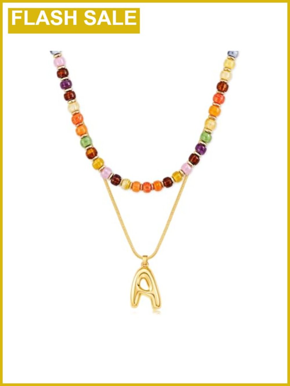 14K Gold Plated Layered Initial Necklace Set Acrylic Beaded Choker